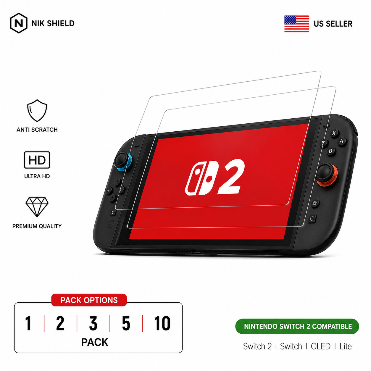 (3 pack) For Nintendo Switch Premium Screen Protector Ultra Clear HD