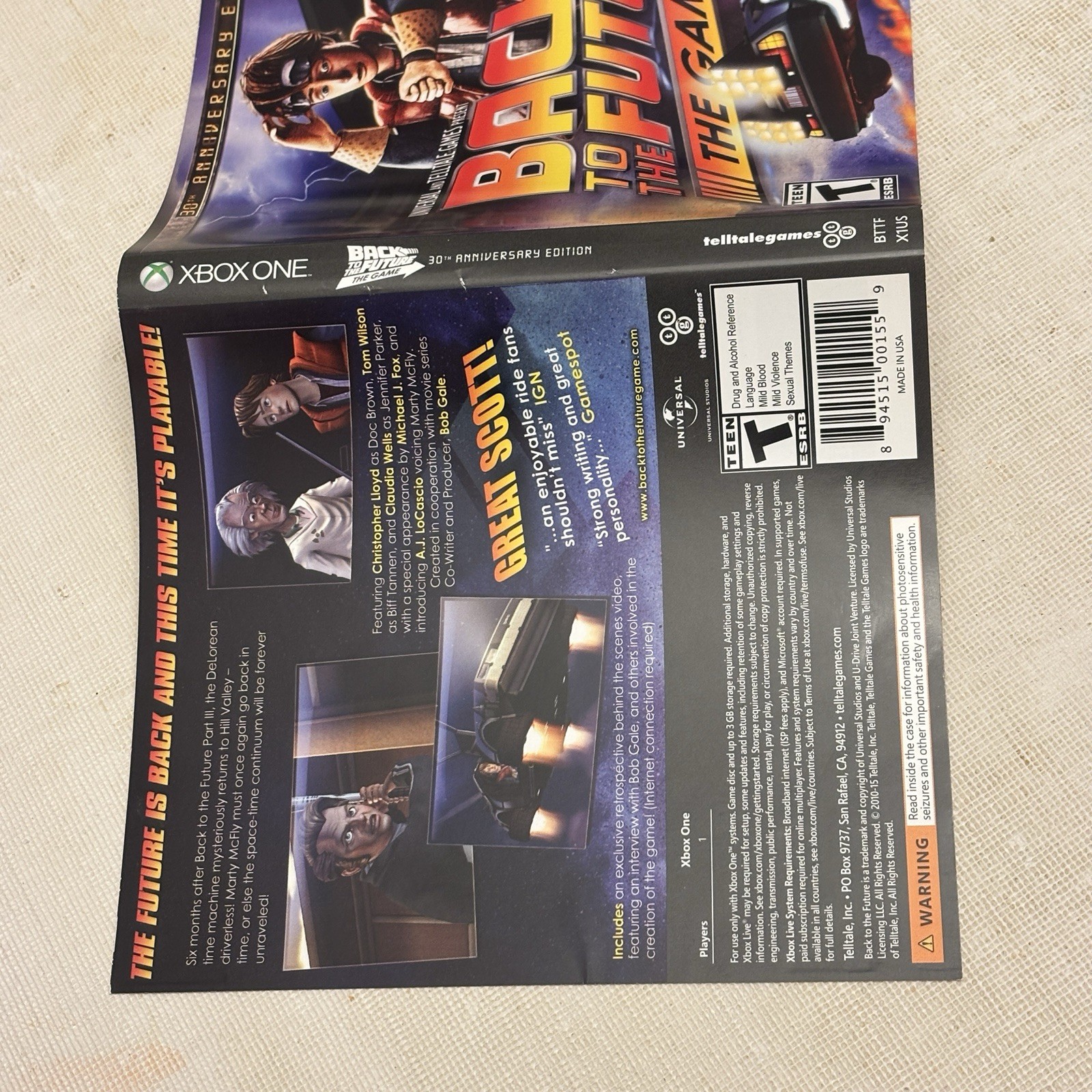 Back to the Future: The Game 30th Anniversary Edition Xbox One 2015 ARTWORK ONLY