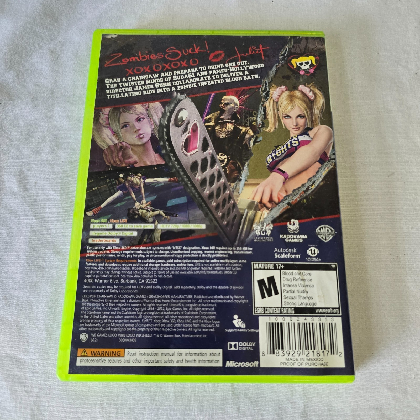 XBox 360 Lollipop Chainsaw Video Game Mature 17+