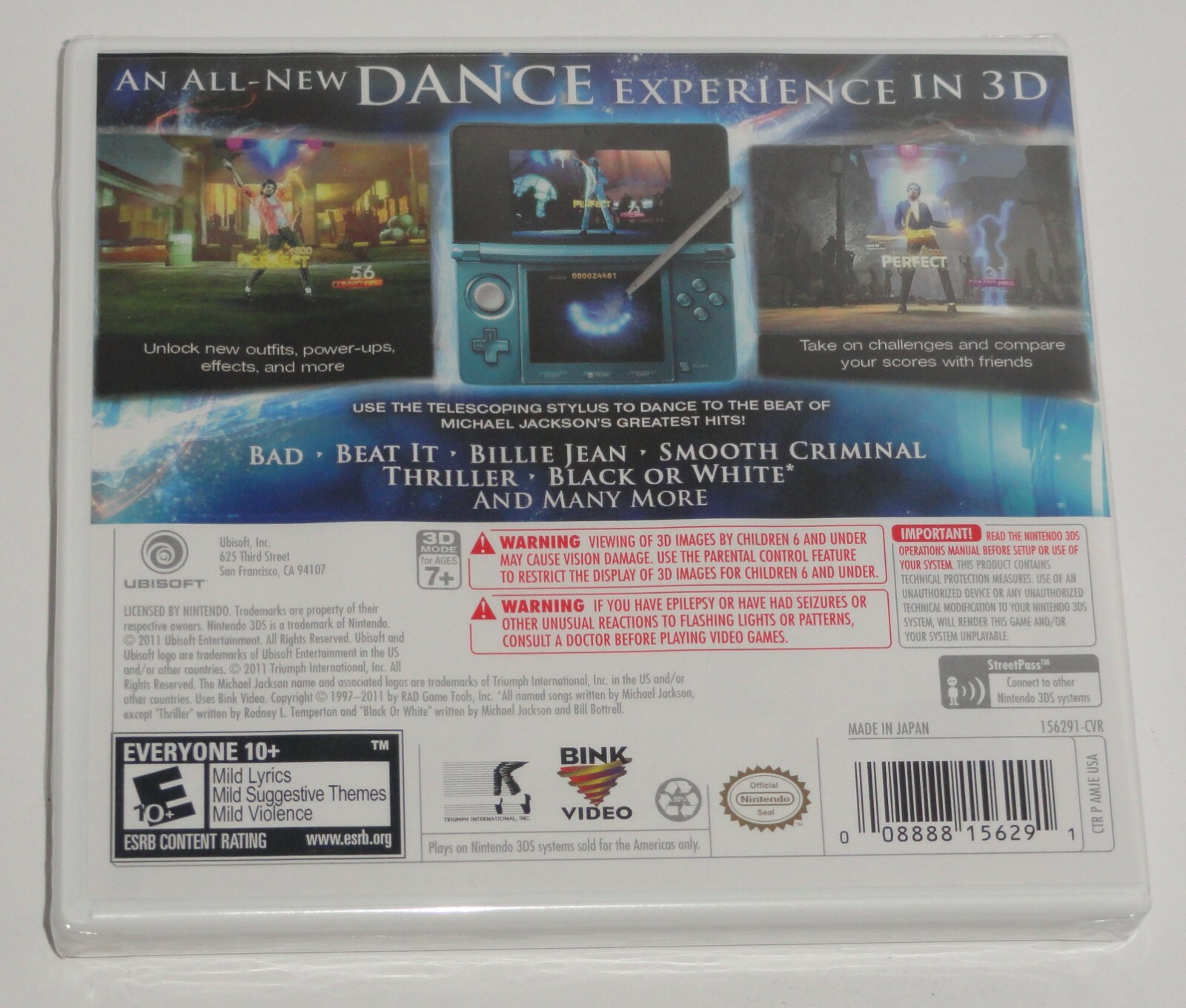 New Michael Jackson The Experience 3D Nintendo 3DS Video Game E-Everyone 2011