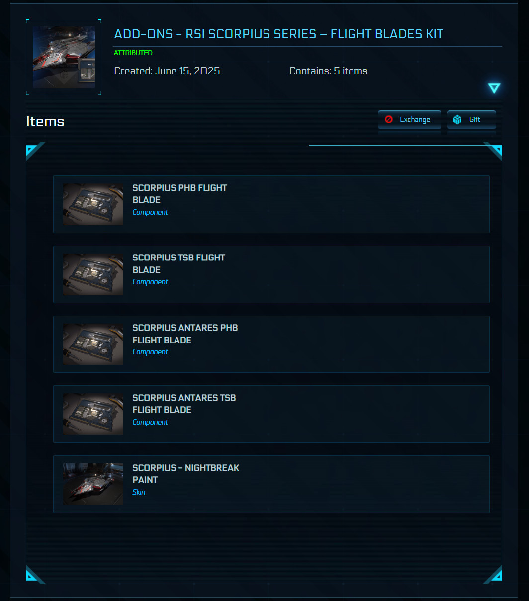 STAR CITIZEN – ADD-ONS – SCORPIUS SERIES – FLIGHT BLADES KIT