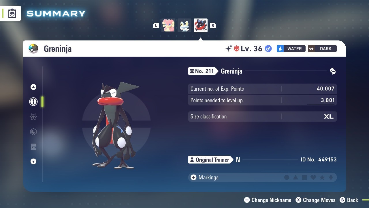 Greninja Pokemon Legends ZA ⚫ Shiny 6 IV 🟢 Alpha ⚫ @ Holding Any Item