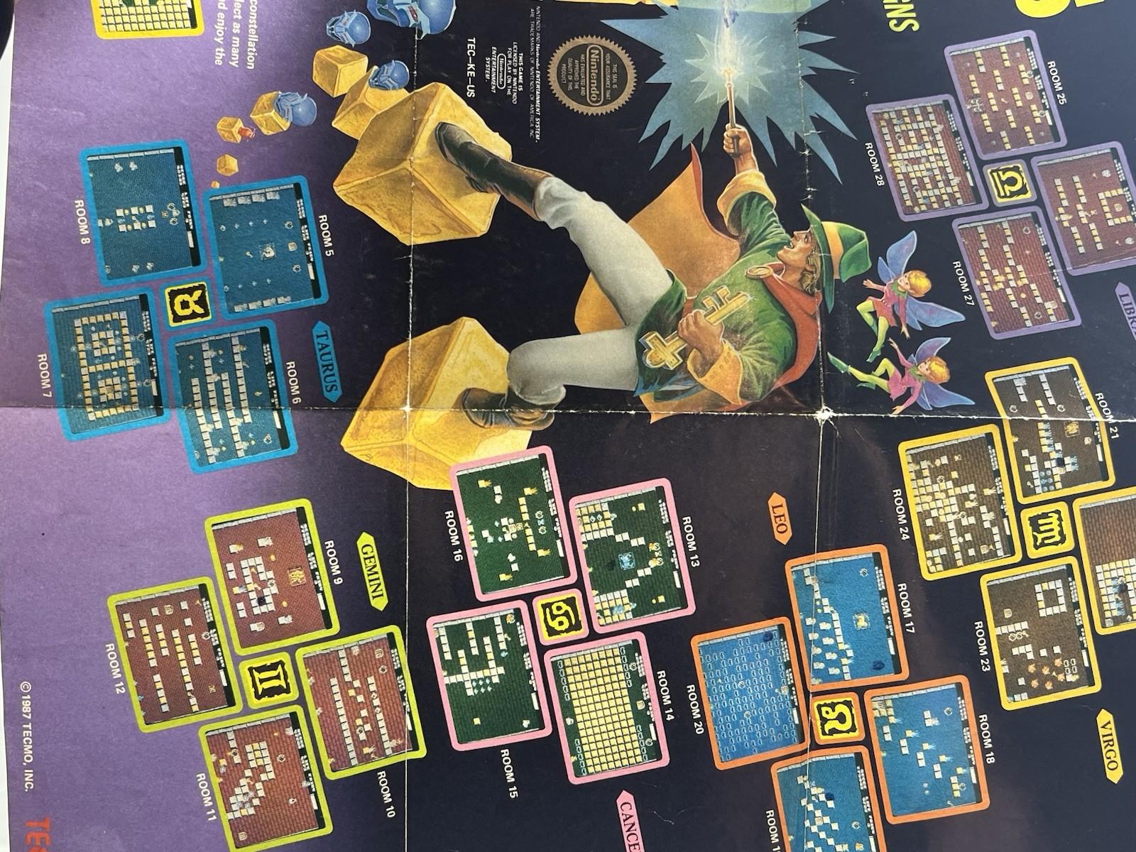 Tecmo Solomon’s Key NES Photo Map Poster Nintendo 1987 Fold Out Insert