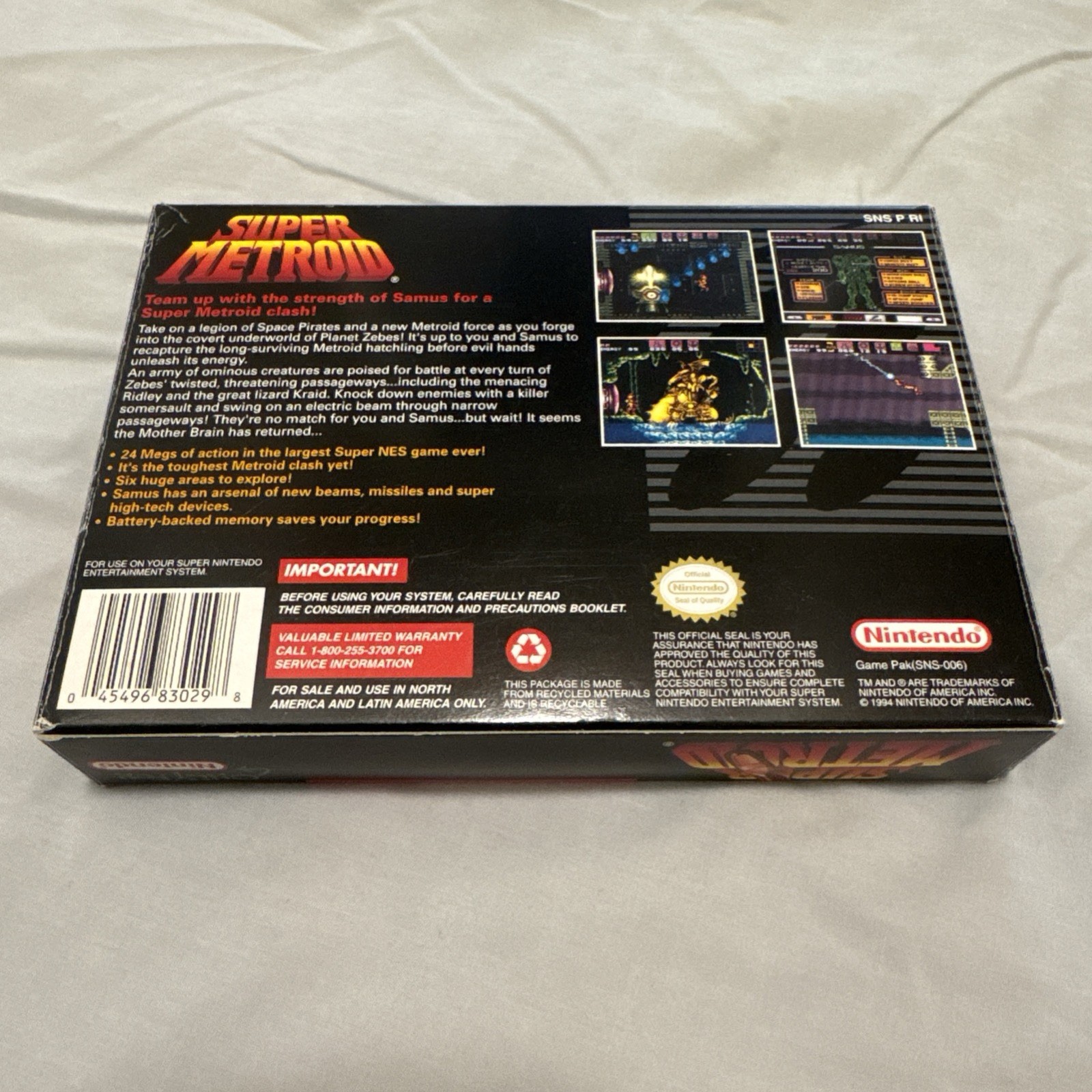Super Metroid SNES – ORIGINAL BOX, Manual, & Inserts ONLY – NO GAME – Authentic