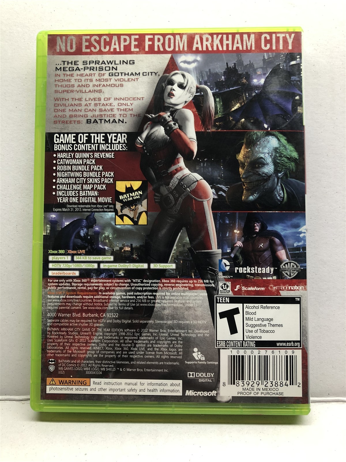 Batman Arkham City Game of the Year Edition (Xbox 360 2012) Clean Tested Working