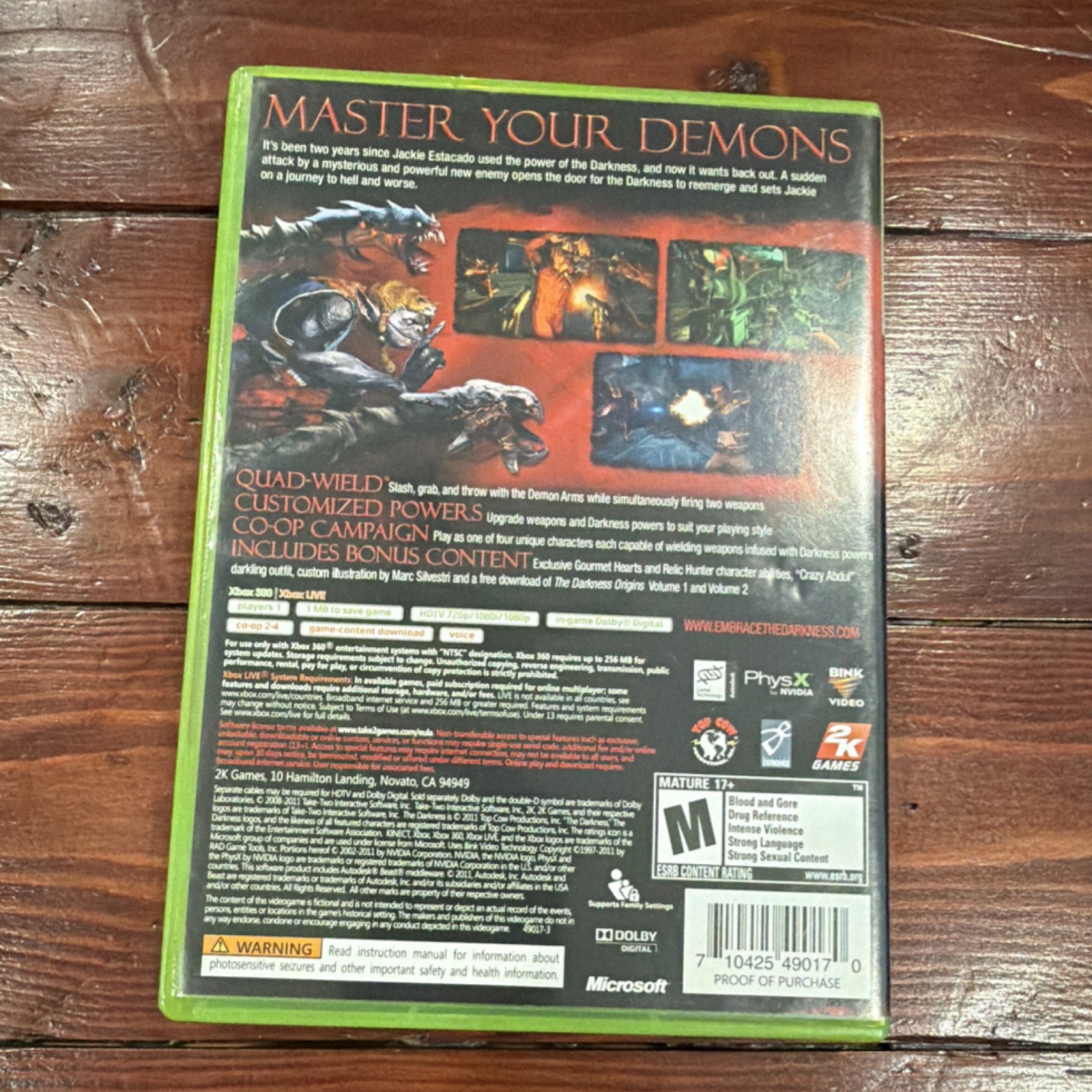 The Darkness II 2K Games Xbox 360 CIB w/ Limited Edition Poster