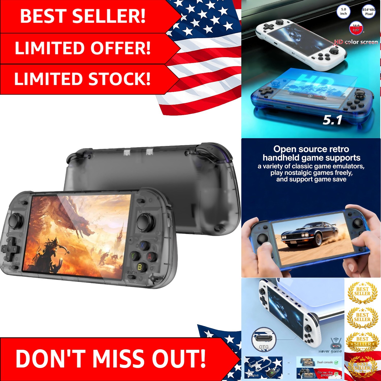 Enjoy 15,000+ Games with R50s Retro Handheld Console: 5.1” IPS, Stylish Design