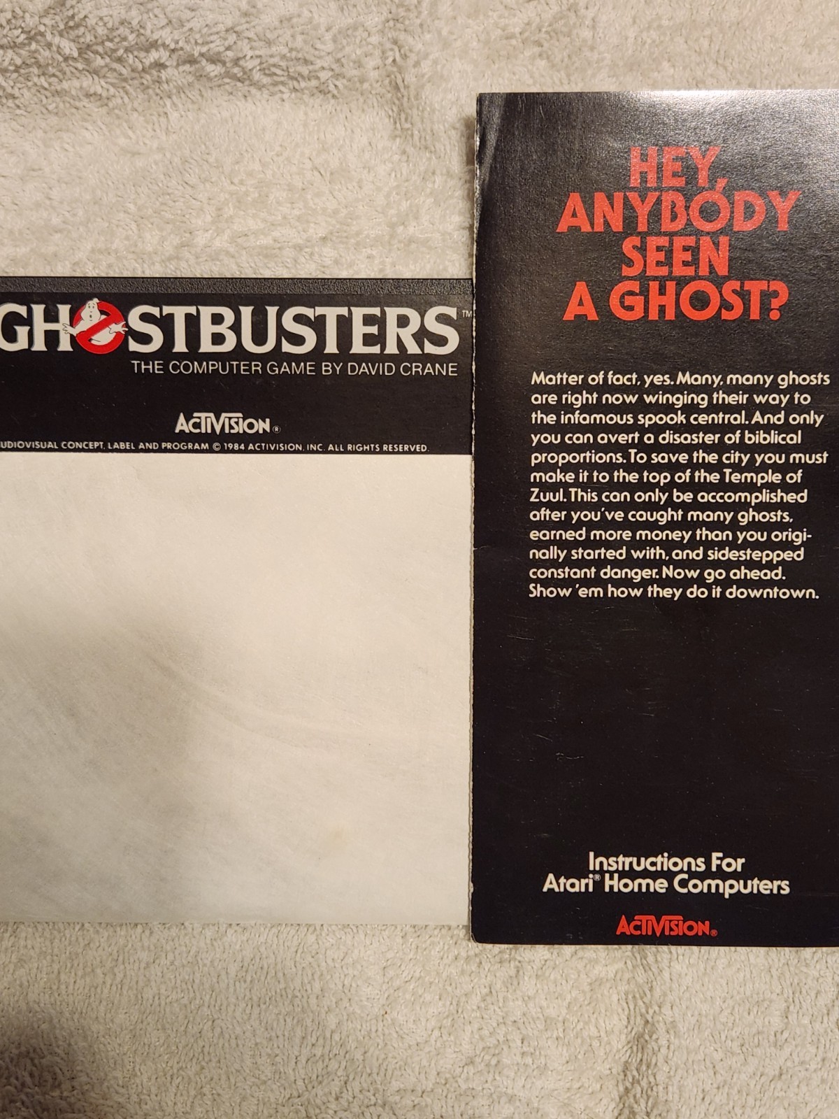 Ghostbusters-the computer game (atari disk 1984) with box and instructions