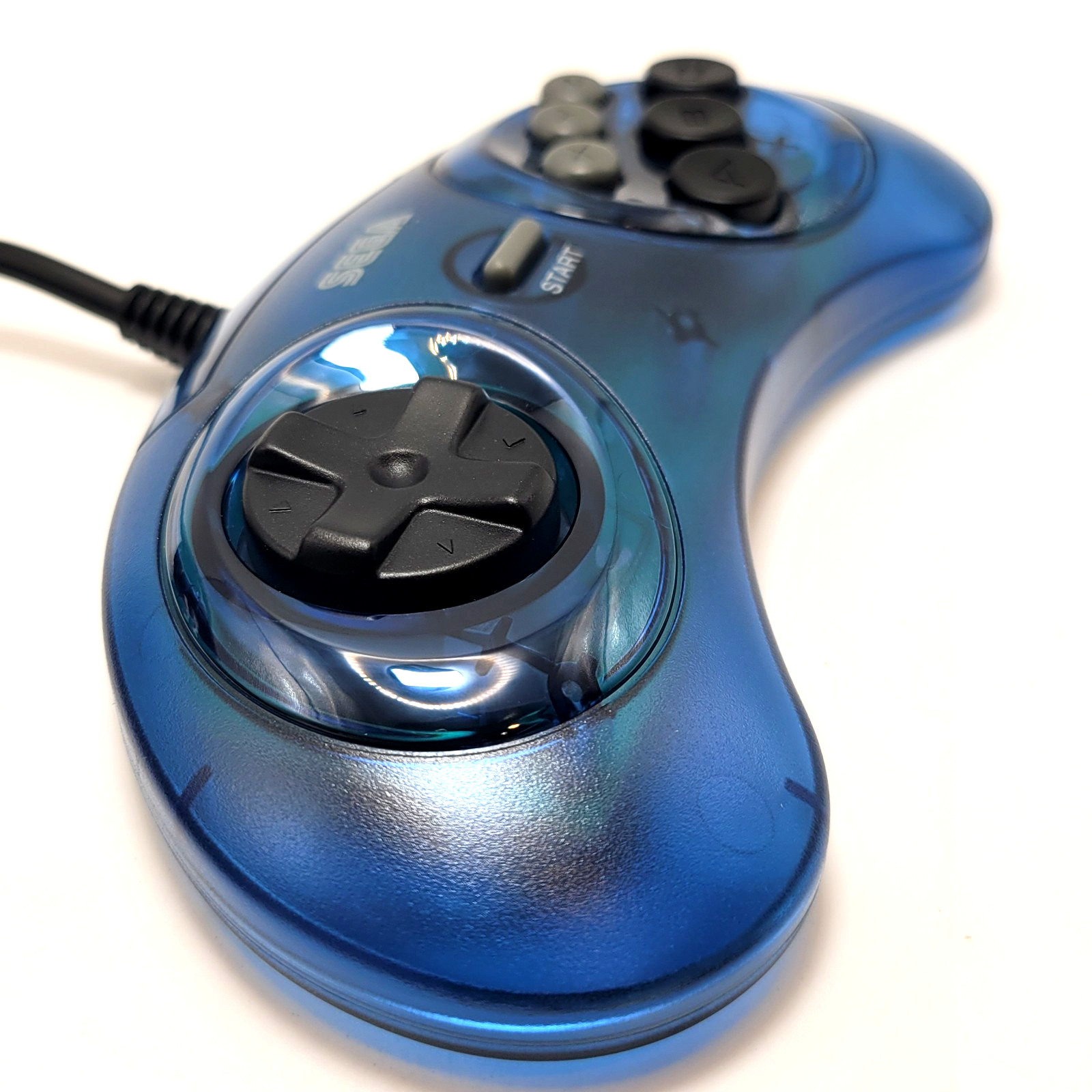 Retro-Bit Official Sega Genesis Controller 6-Button Arcade Pad – Clear Blue