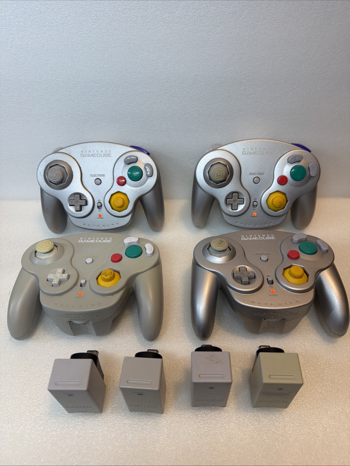 Lot Of 4 Nintendo GameCube Platinum Wavebird Controllers with Receivers UNTESTED