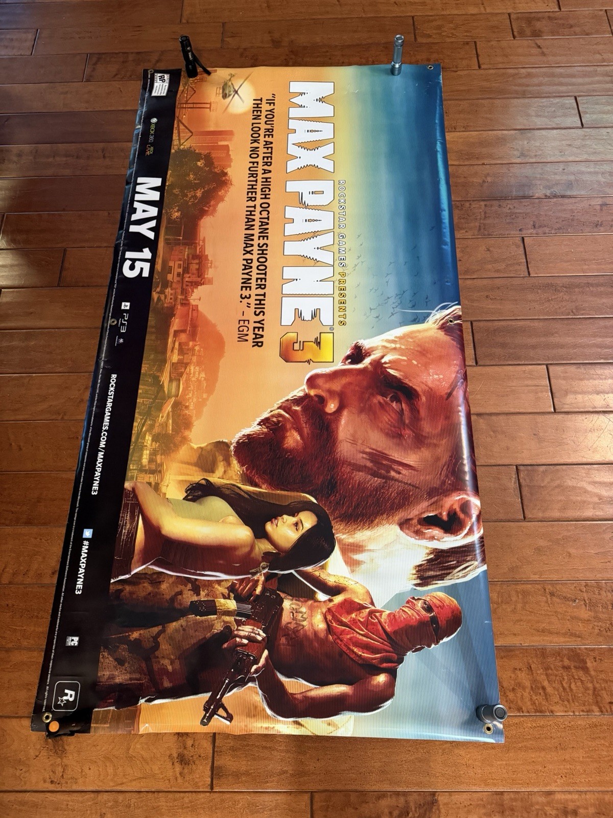 Max Payne 3 Promo Display Vinyl Banner LARGE 36″ X 70″ Store Display Double Side