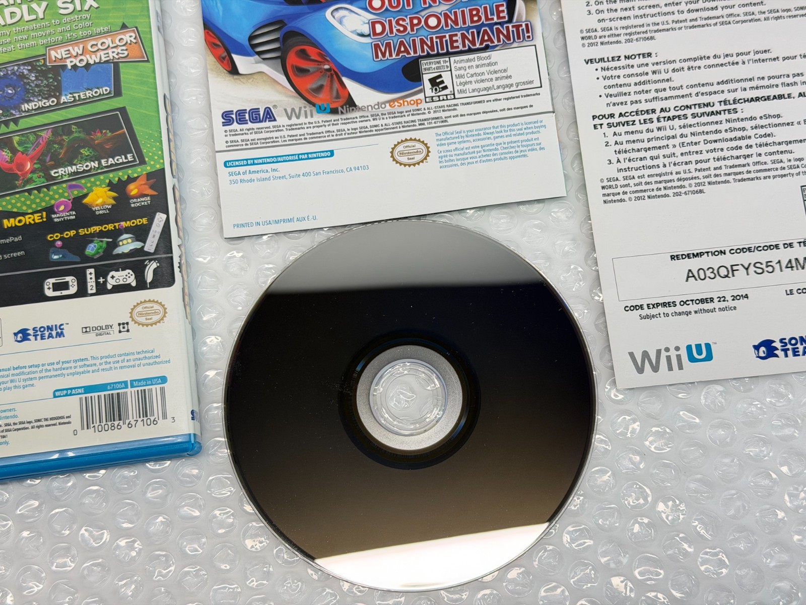 Sonic Lost World Deadly Six Bonus Edition (Nintendo Wii U) Complete & Tested