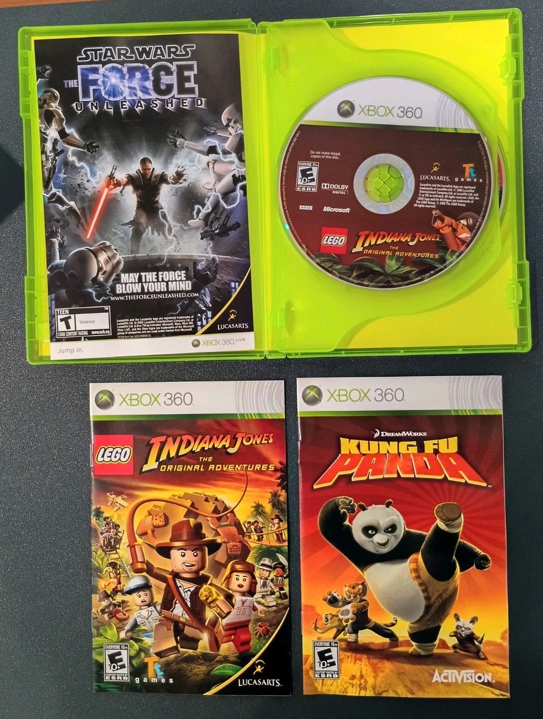 LEGO Indiana Jones: The Original Adventures/Kung Fu Panda Xbox 360 CIB Tested