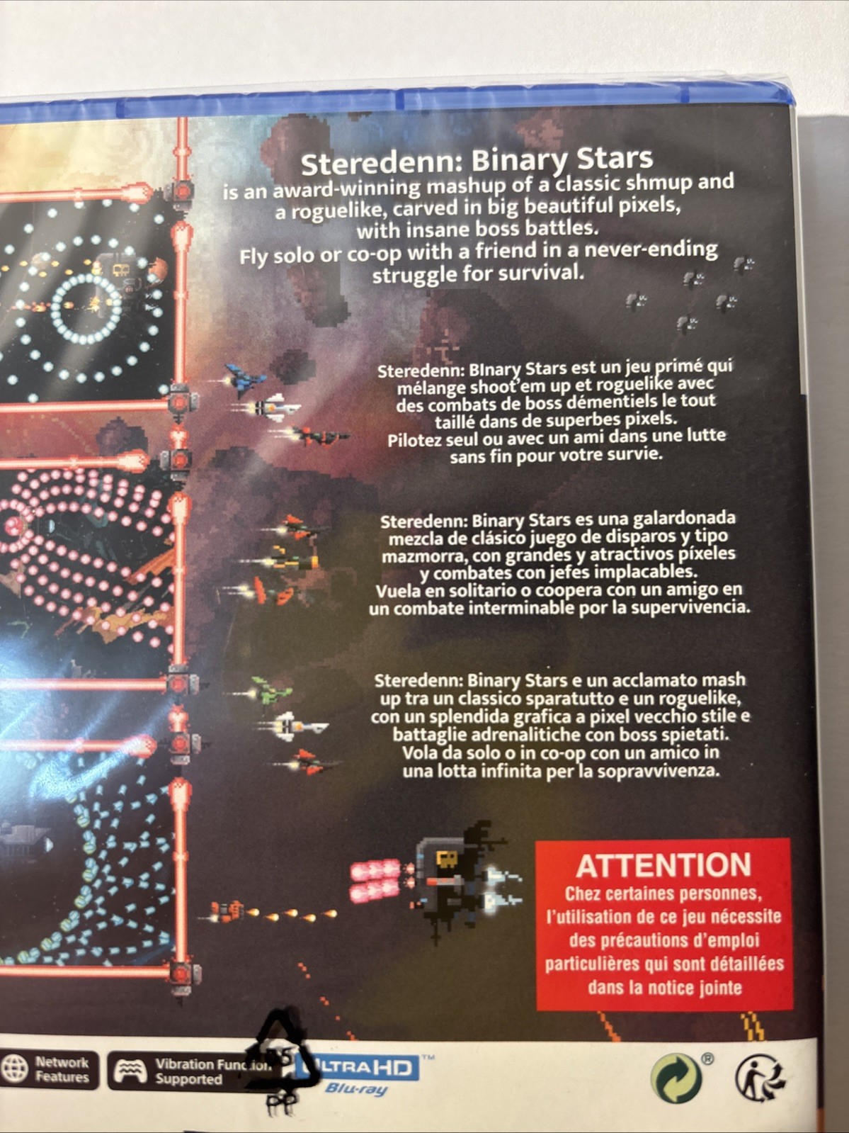 BRAND NEW STEREDENN BINARY STARS RED ART GAMES PS4 PEGI 7 USA SELLER SHOOT EM UP
