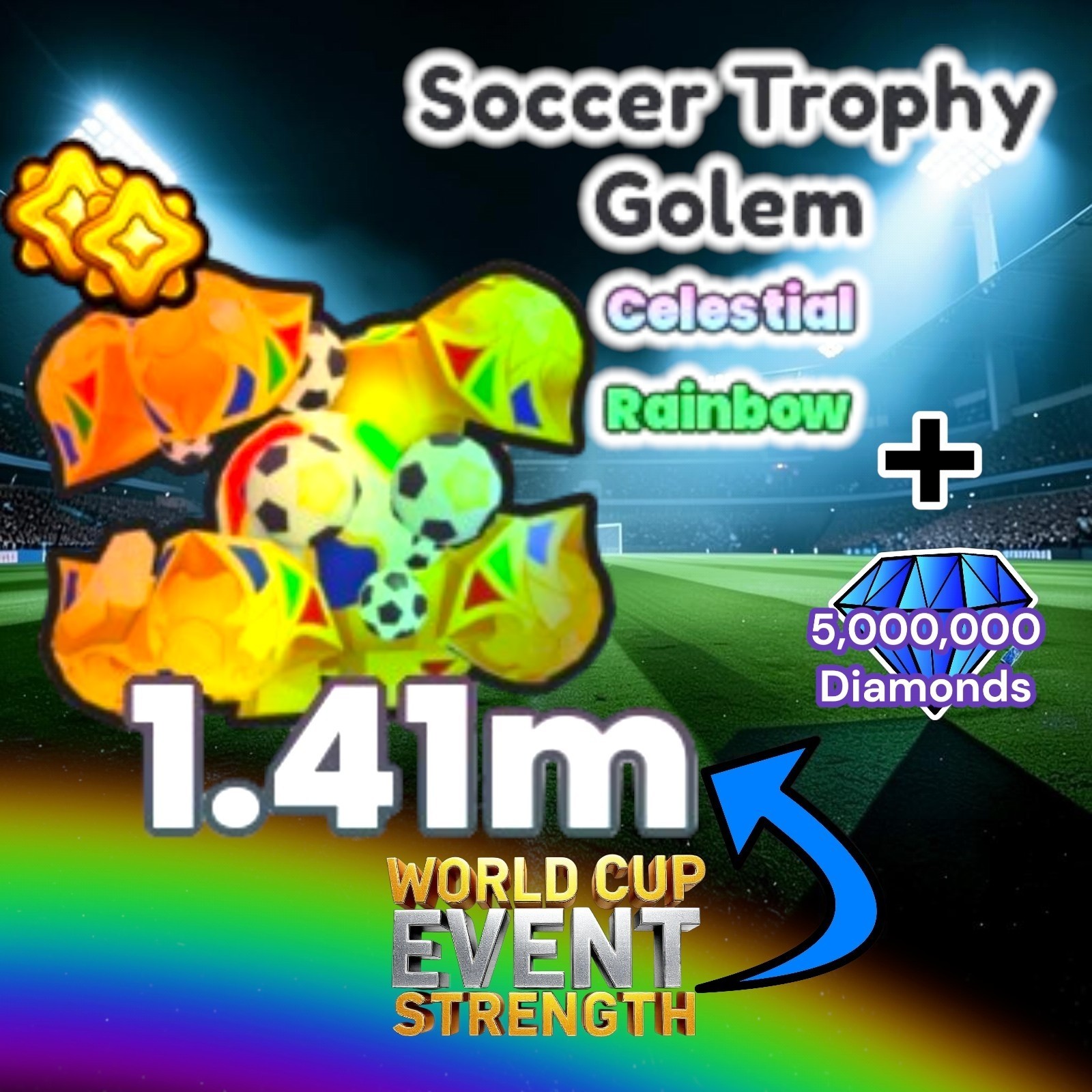 Rainbow Soccer Trophy Golem (World Cup Event) + 5M Diamonds. PS99