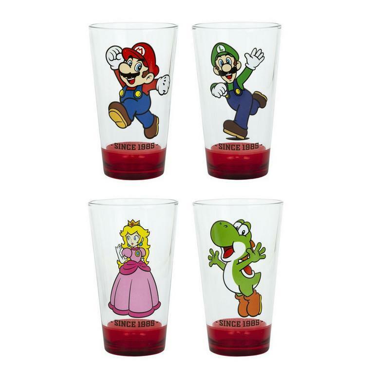 Brand New Super Mario Collectible 4 Piece Pub Style Glass Set 16 oz Game Stop