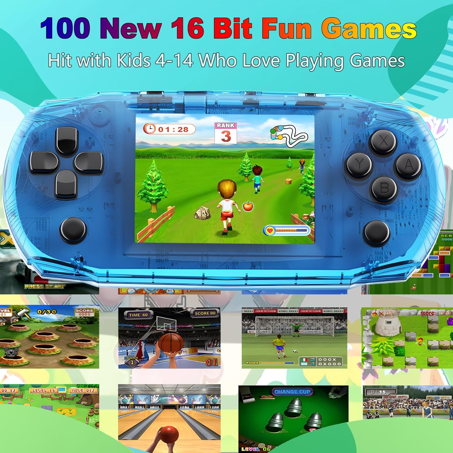 Portable 3.2in Retro Game Console 100 Games Kids Blue