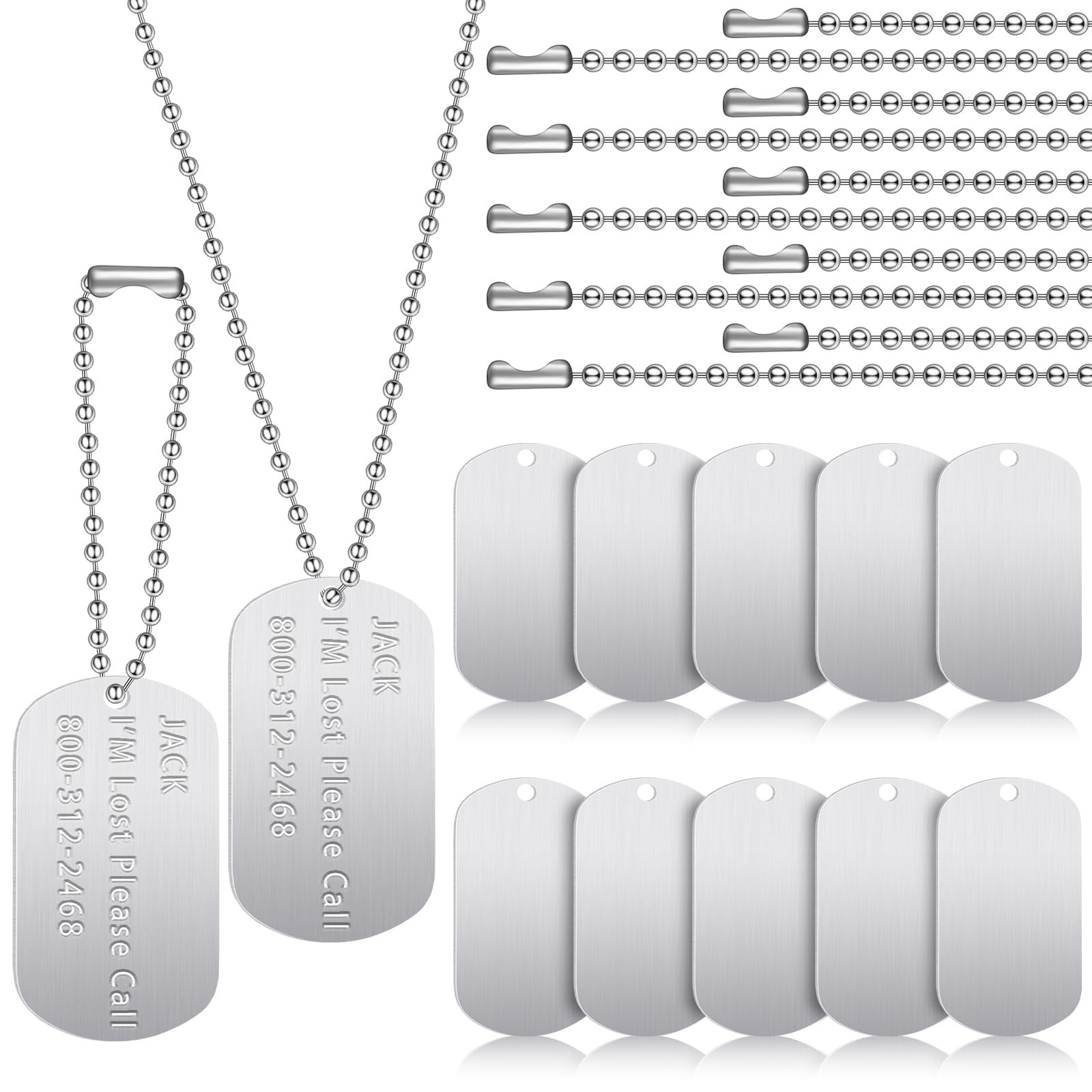 Romooa 20 Pieces Military Dog Tags Set Including 10 Cute Style, Silver