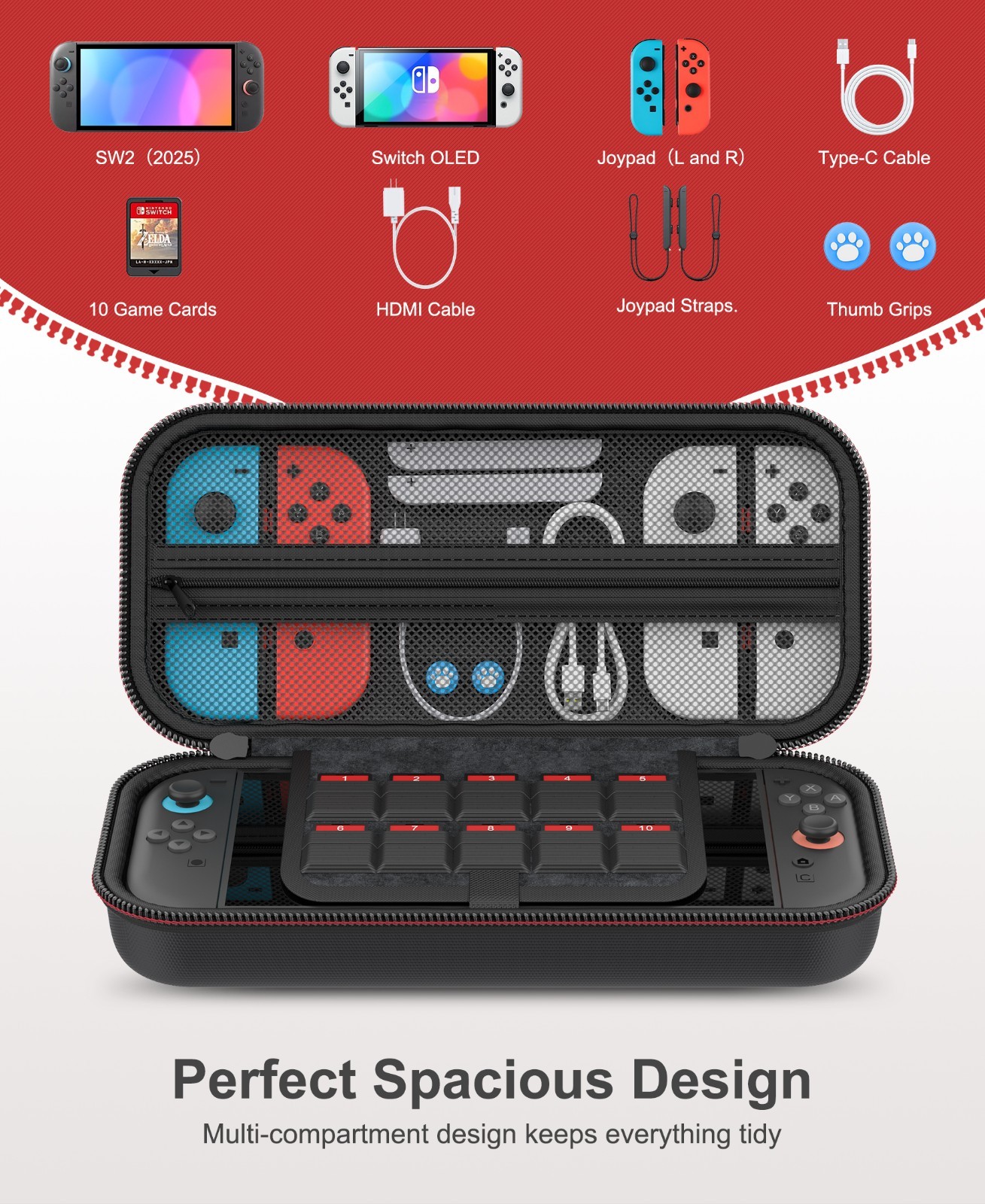 7-in-1 Switch 2 Accessories Bundle Compatible with Nintendo Switch 2 2025 Case
