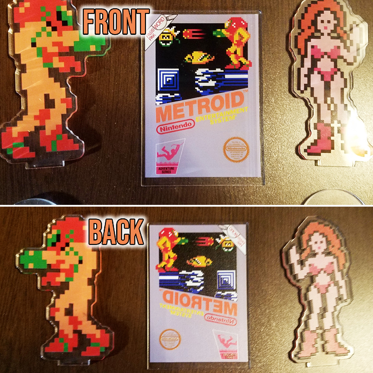 Metroid Acrylic Standee Set / Box art cover + Samus + Suitless bikini Samus