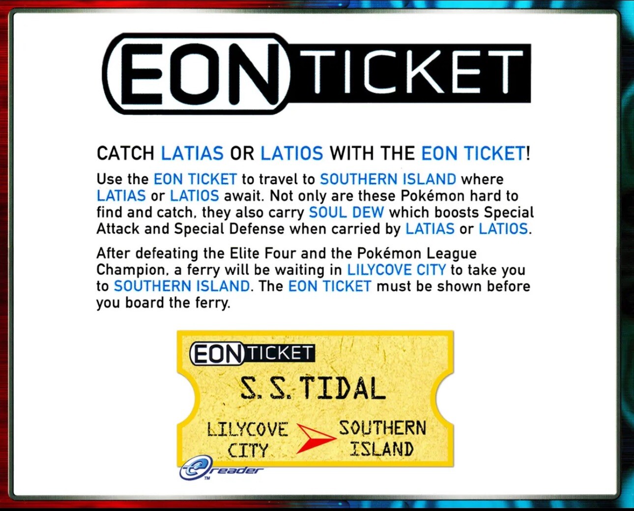 Eon Ticket – Pokemon Ruby & Sapphire e-Reader Custom Card (Read Description)