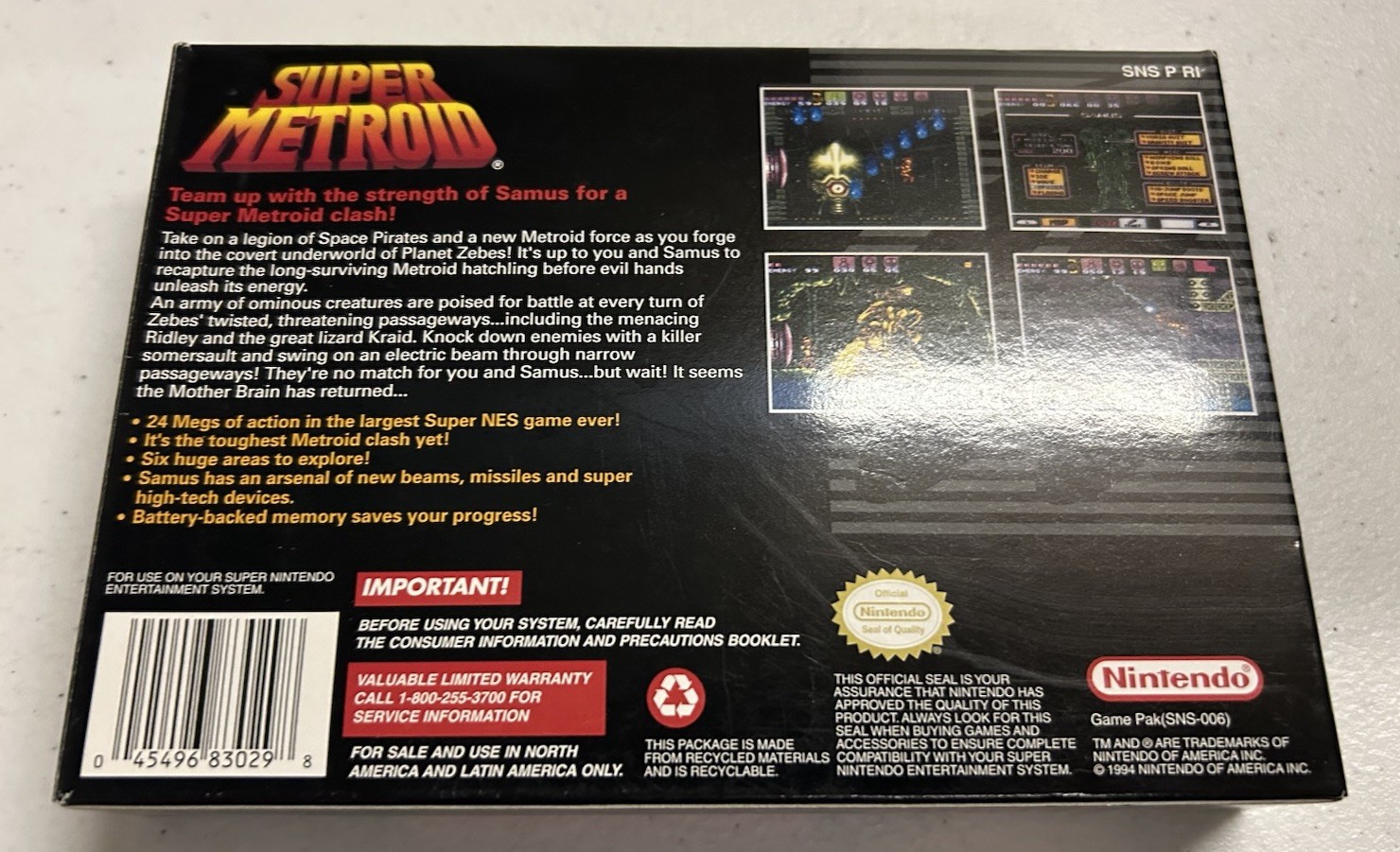 CLEAN Super Metroid SNES NINTENDO Complete In Box Authentic CIB W/Protector