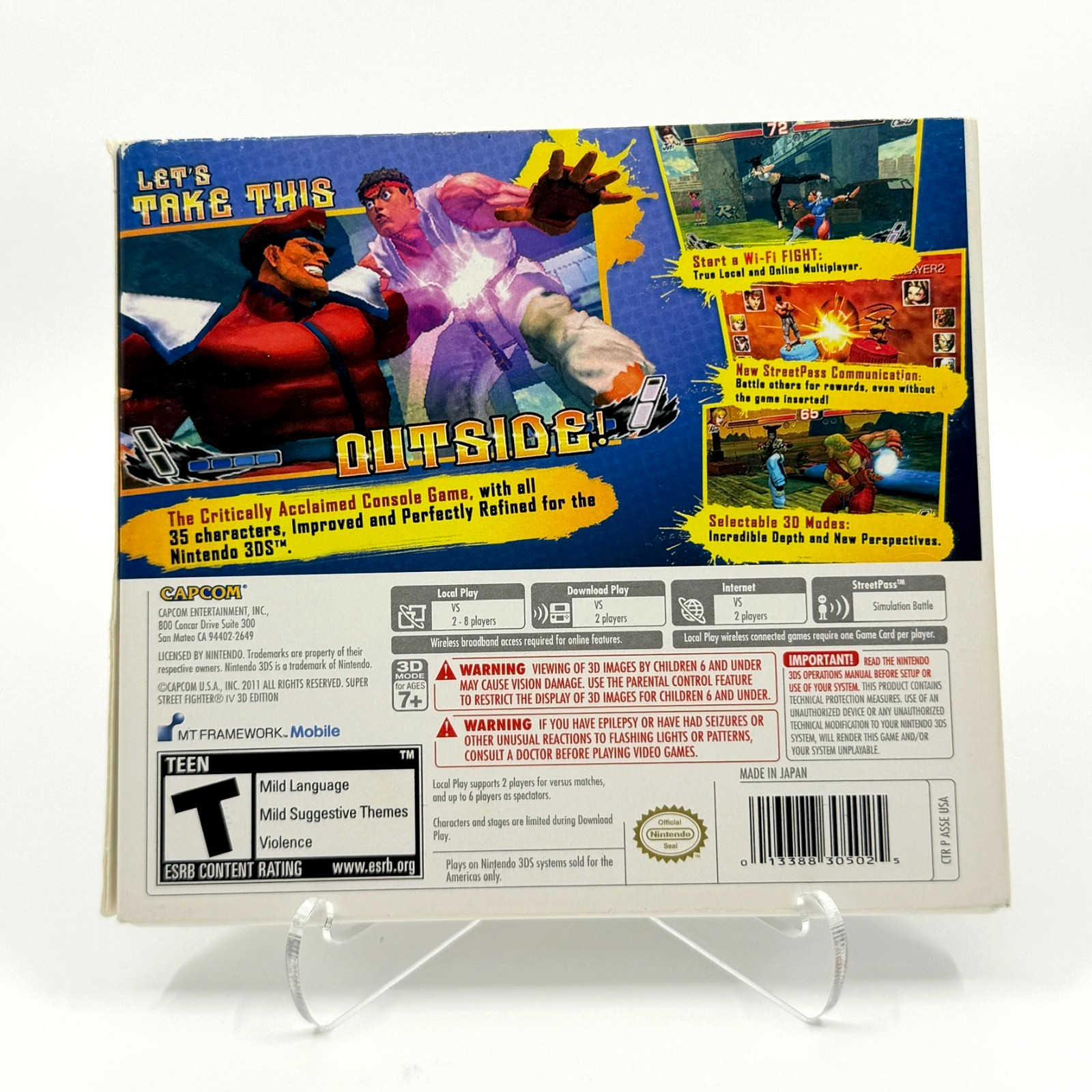 Super Street Fighter IV 3D Edition w/SlipCover (Nintendo 3DS, 2011) CIB Complete