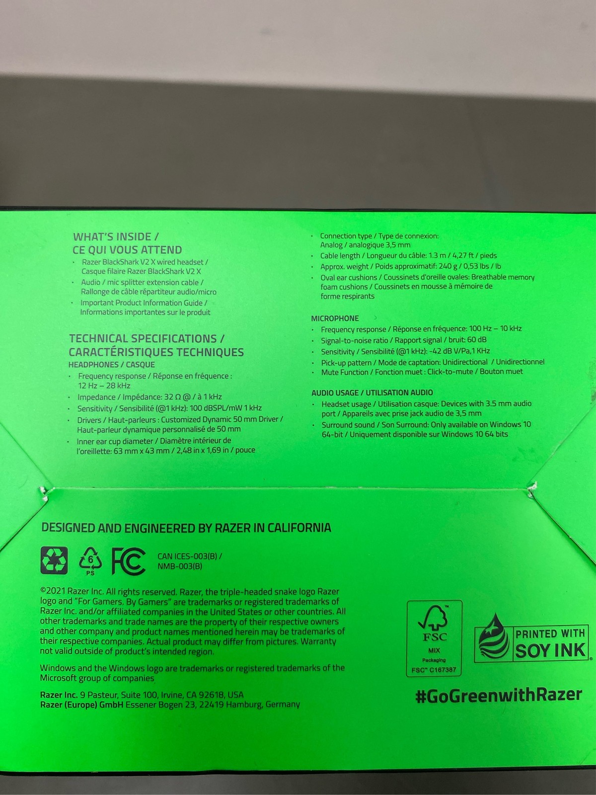 BlackShark V2 X Headset Razer TriForce 50mm Drivers Standard breathable memory 9