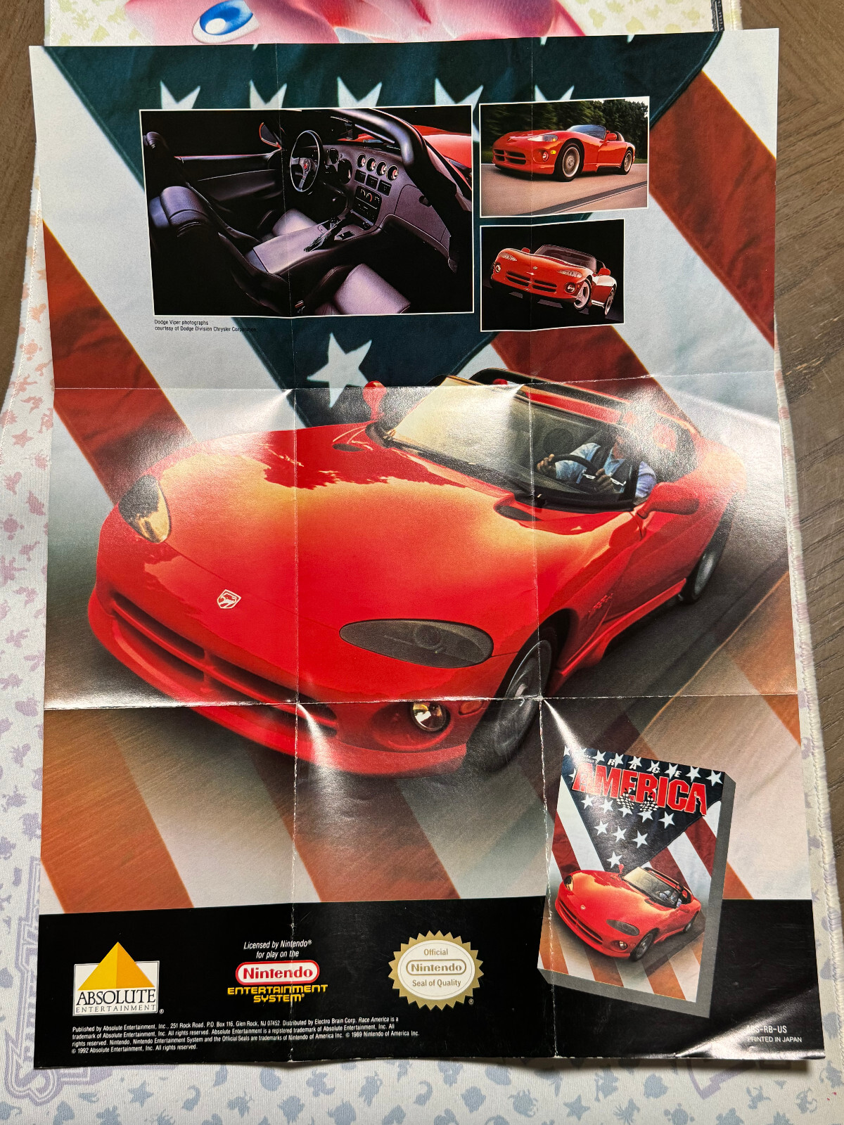 Nintendo NES Absolute RACE AMERICA POSTER insert Extremely RARE ABS-RB-US NrMINT