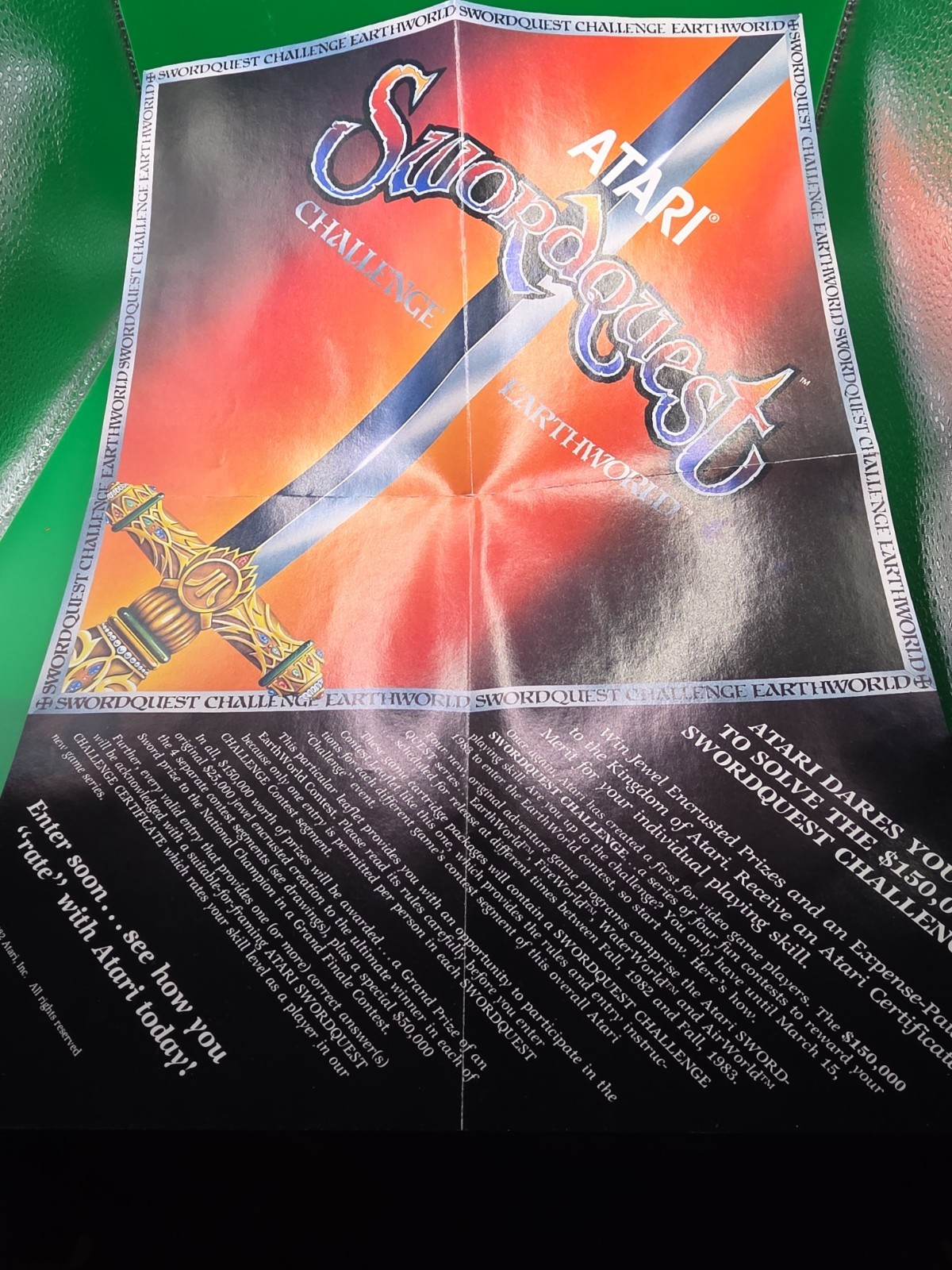 Vtg 1982 SWORDQUEST Challenge Earthworld ATARI 2600 Contest Poster Insert *ONLY*