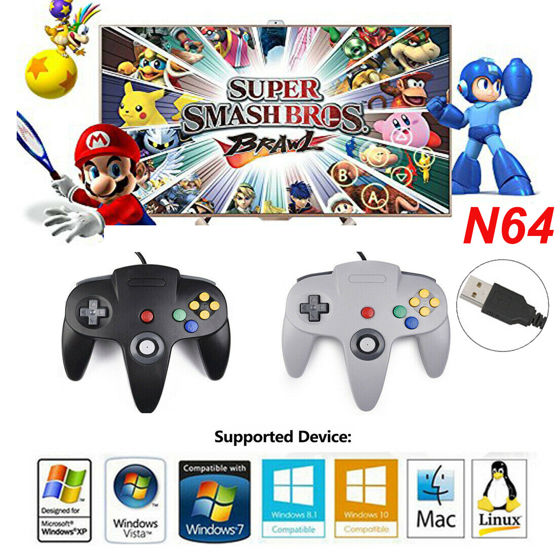 Gamepad For Nintendo 64 N64 USB Controller Joystick For PC MAC Raspberry Pi