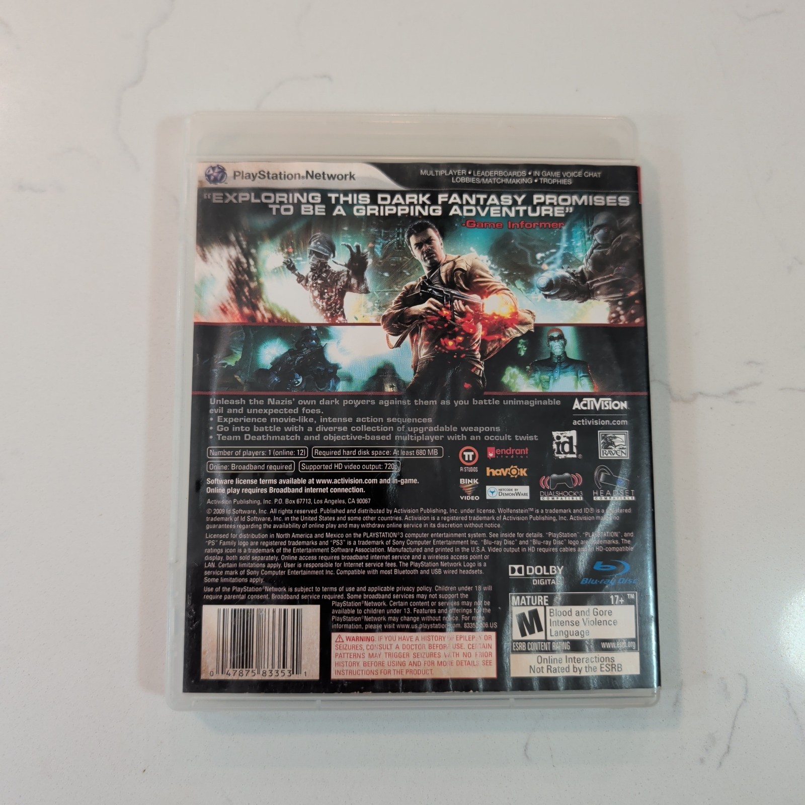 Wolfenstein (Sony PlayStation 3, 2009) w/ Manual – Wavy Artwork – Tested