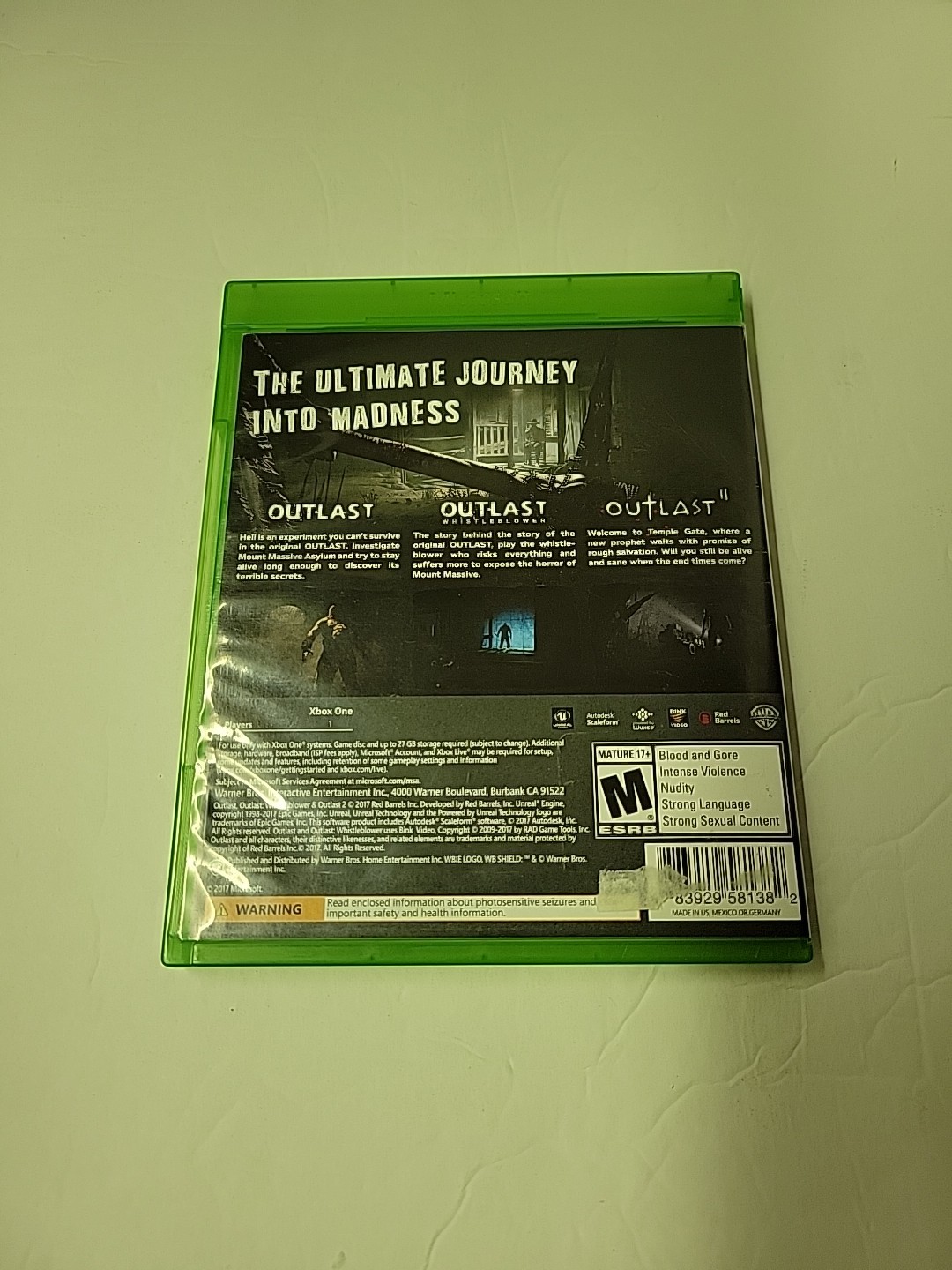 Outlast Trinity 3 Horror Games Microsoft Xbox One CIB Complete W/ Insert Tested