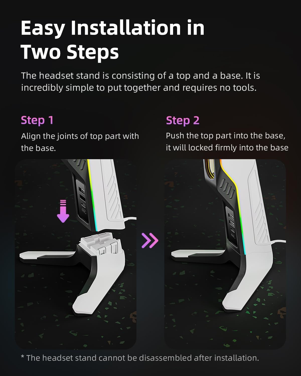 RGB Gaming Headset Stand with 2 USB and 1 C Ports Game Headphone Mount for PC
