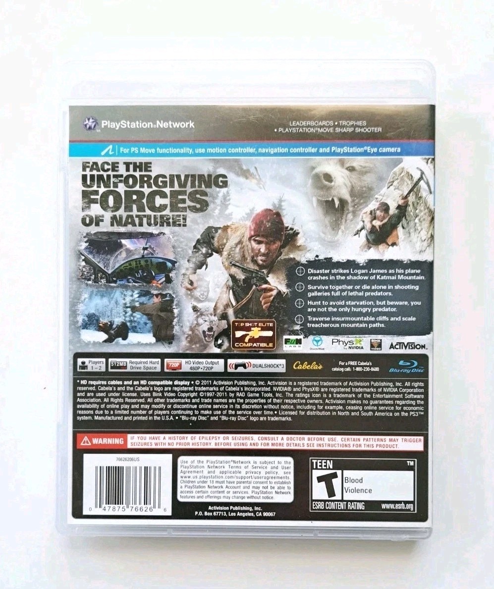 Cabelas Survival: Shadows of Katmai with Gun (Sony PlayStation 3, 2011) CIB