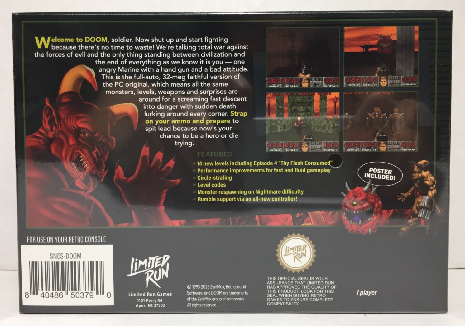 NEW sealed DOOM Super Nintendo LIMITED RUN GAMES Bethesda SNES Forever Physical
