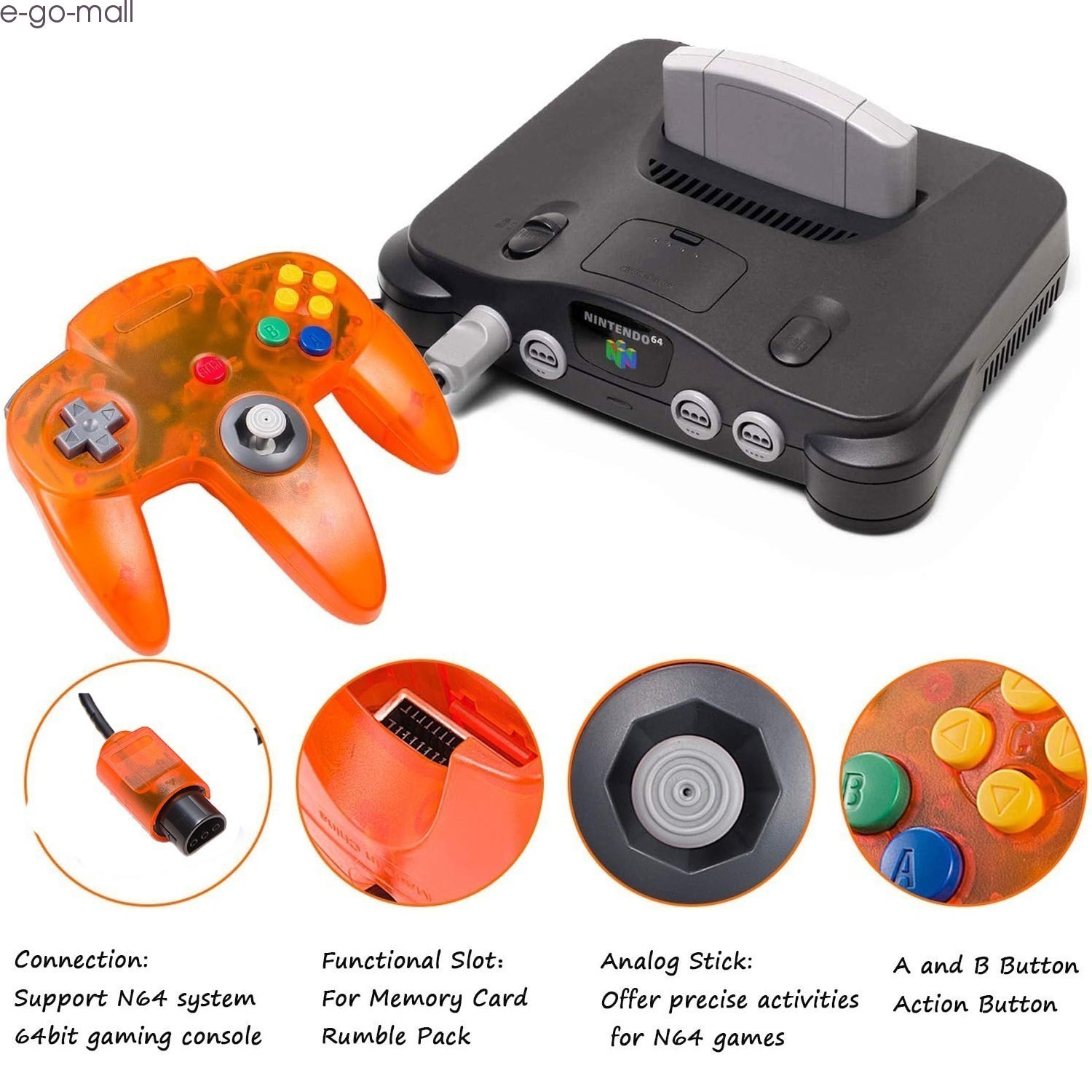 Classic N64 Controller Joystick Remote for N64 VideoGame N64 Console -Ice Orange