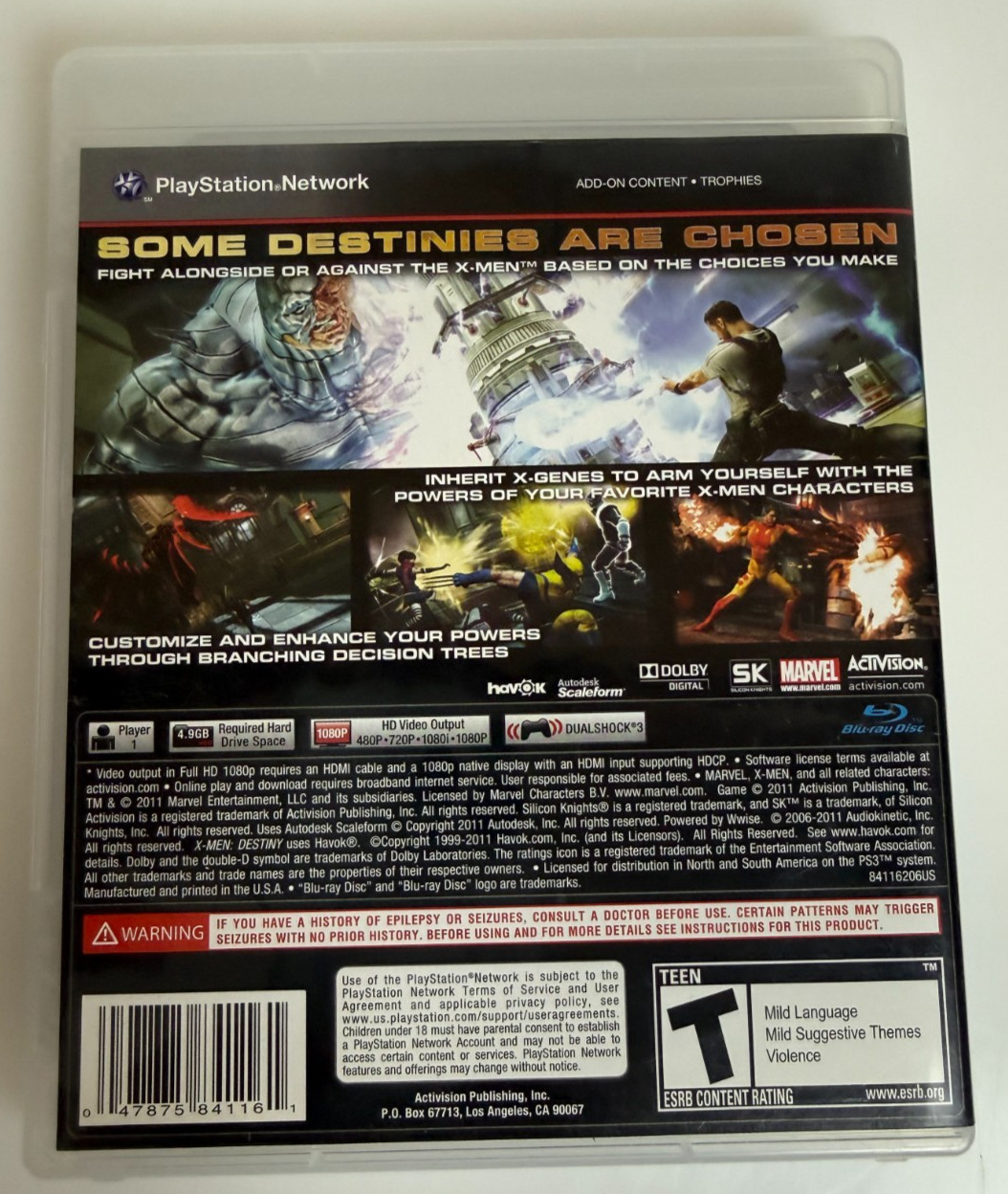 X-Men: Destiny Sony “PlayStation 3” – 2011 – Complete in Box with Manual