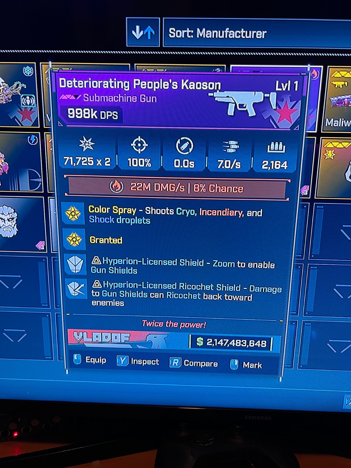 Borderlands 4✨ MODDED LEVEL ONE 998K DPS KAOSON SMG LVL 1 BL4 ✅PC-PS-XBOX✨