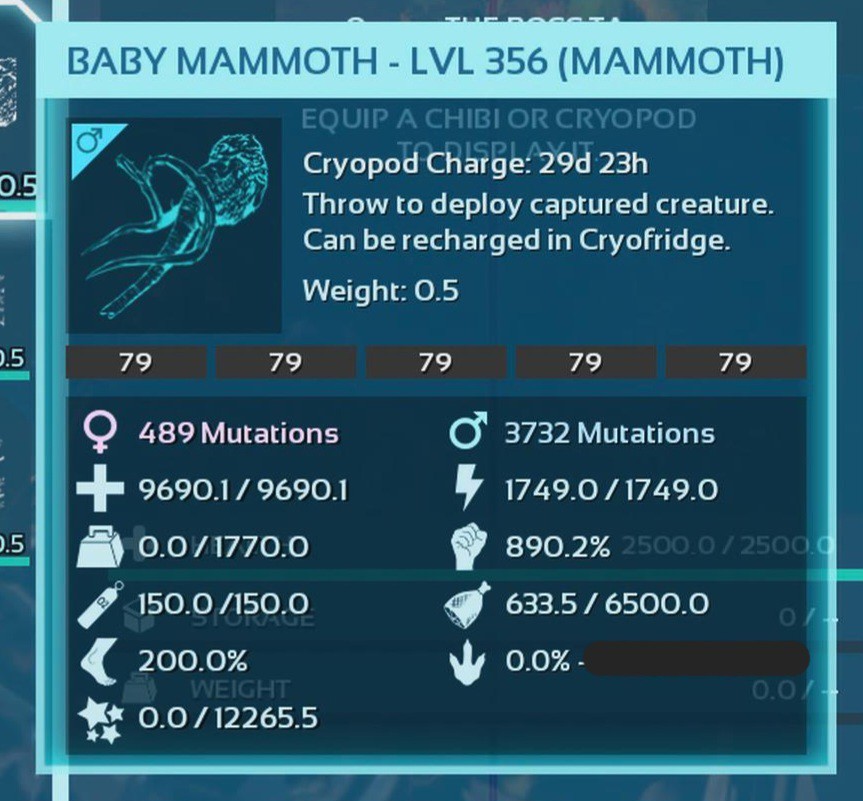 ARK ASCENDED PVE OFFICIAL PAIR BABY MAMMOTH BLACK ID 79 TOP STATUS PC/XBOX/PS5
