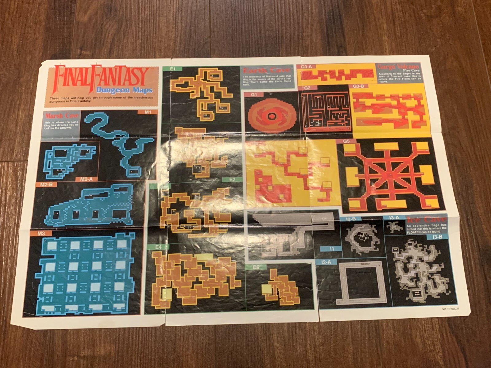 Final Fantasy Dungeon Maps Strategies Foldable Poster NES Nintendo Manual Only