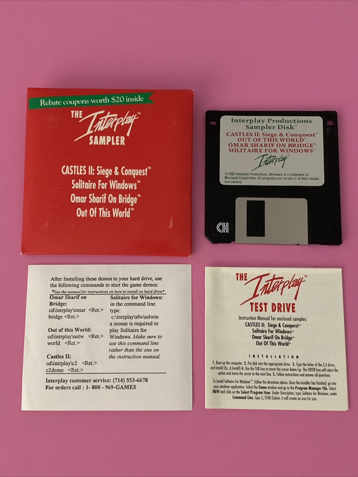 4 Game PC Interplay Productions Sampler w/Box & Inserts Castles II & More RARE!