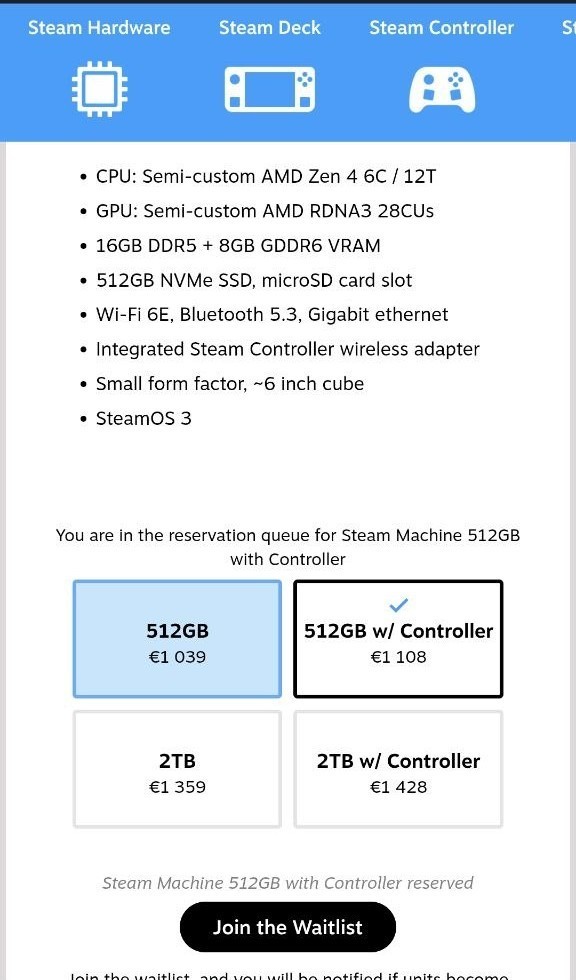 Steam Machine Valve 512 GB WITH CONTROLLER – Confirmed Presale