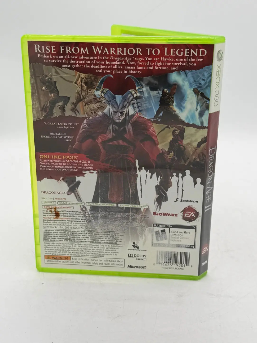 Dragon Age II Xbox 360 Game Bioware EA Action Role Playing Game