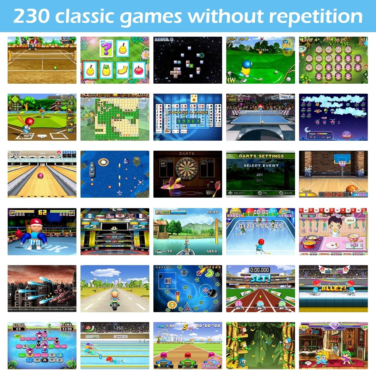 16 Bit Handheld Game Console for Kids Adults, 3.0” Large Screen Preloaded 230 H