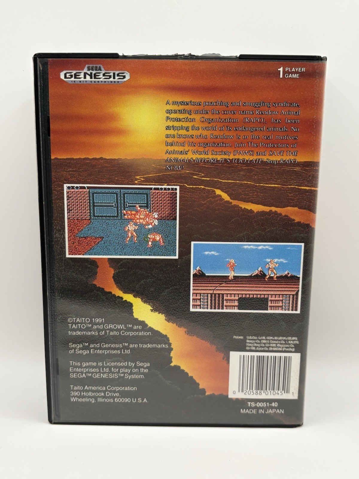 Growl Sega Genesis Taito 1991 Case and Cartridge Tested Works