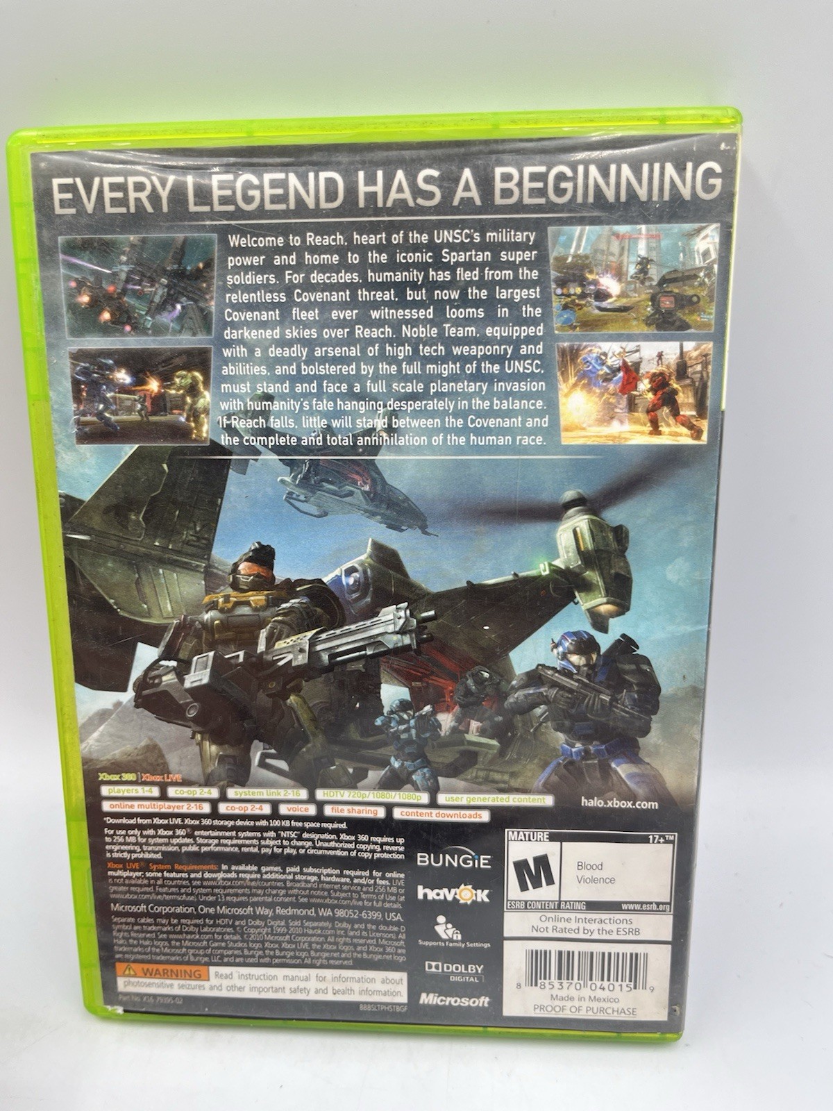 Halo Reach (Mircosoft Xbox 360, 2010) Complete and Tested