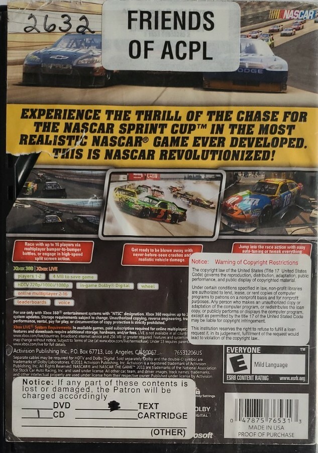 NASCAR The Game 2011 (Microsoft Xbox 360, 2011)