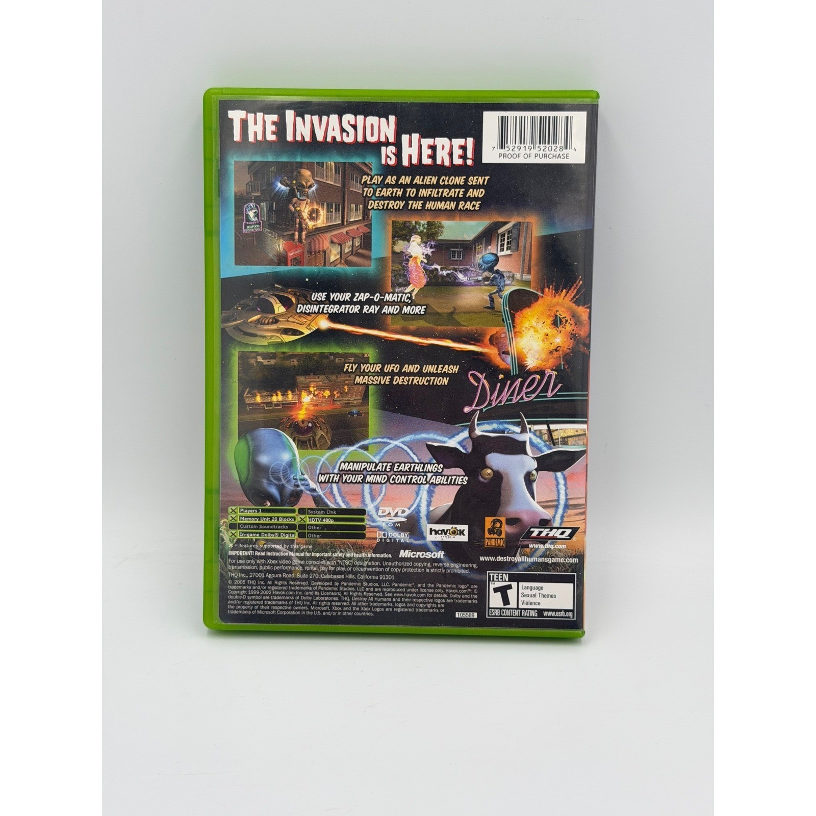 Destroy All Humans Original Xbox Game Case Tested THQ 2005
