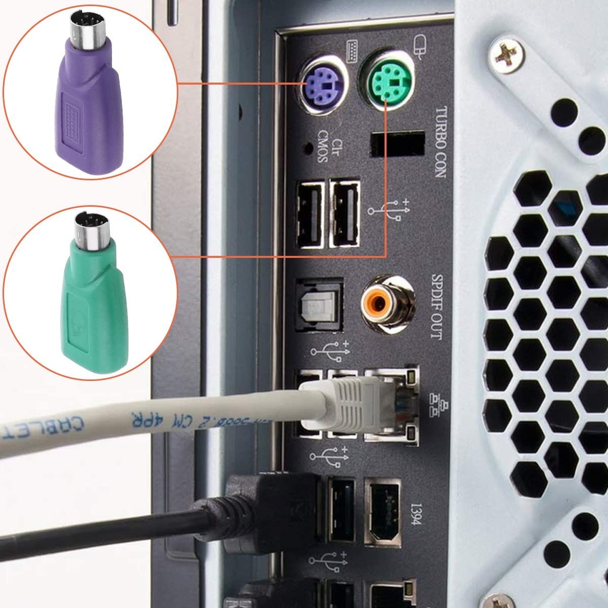 PS/2 to USB A Adapter Male to Female – 4-Pack for Easy PC Peripheral Connection